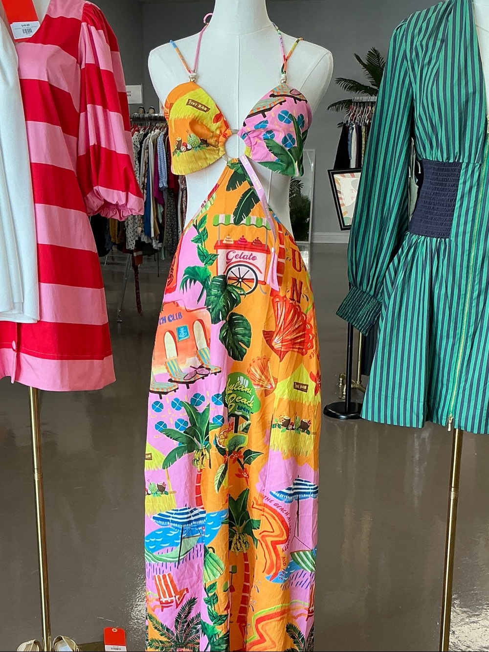 Kulani Kinis Multicolor Tropical Backless Maxi Dress